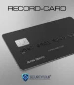 Registratore vocale professionale nascosto in una tessera identica a una carta di credito nera con chip e numeri in rilievo