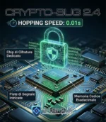Rappresentazione del chip di cifratura dedicato con piste di segnale intricate per la trasmissione digitale criptata del sistema professionale CRYPTO-BUG