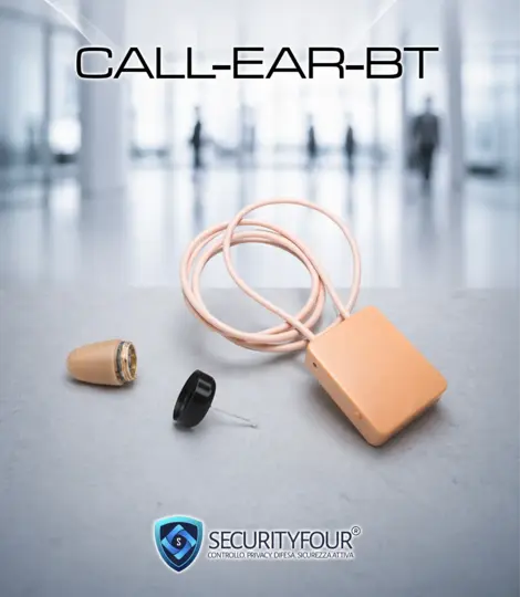 Panoramica del kit CALL-EAR-BT che include il micro auricolare invisibile, la collana induttiva Bluetooth e il microfono integrato per comunicazioni discrete