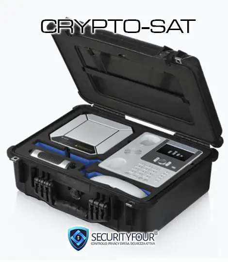 Kit operativo CRYPTO-SAT in valigia rigida antiurto con telefono satellitare criptato, terminale dati e accessori per comunicazioni sicure