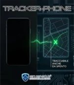 Rappresentazione di uno smartphone TrackerPhone individuato su mappa tramite punto X, evidenziando il funzionamento anche a telefono spento