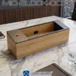 Dispositivo MIC-BLOCK DOCK in legno posizionato su un tavolo da riunione in marmo per la protezione automatica delle conversazioni