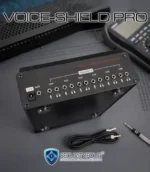 Vista del pannello posteriore del VOICE-SHIELD PRO con i 6 ingressi jack per cuffie, a dimostrazione del supporto per conversazioni di gruppo sicure fino a 6 persone