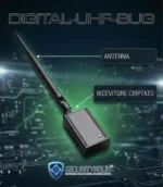 Ricevitore digitale criptato con case in alluminio e antenna omnidirezionale per sistema di ascolto ambientale UHF