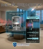 Diagramma tecnico che mostra come il segnale ultrasonico del MIC-BLOCK DOCK saturi il diaframma del microfono dello smartphone per rendere le registrazioni inutilizzabili