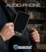 Smartphone AudioPhone riposto nel taschino di una giacca per evidenziare la discrezione totale e l'assenza di alert durante il monitoraggio ambientale