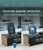 Smartphone inseriti nel dock di sicurezza che ricevono chiamate e messaggi mentre il sistema di disturbo ultrasonico è attivo