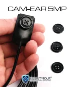 Telecamera a bottone da 5 megapixel per il kit CAM-EAR con lenti a forma di bottone per un occultamento perfetto.